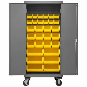 DURHAM MANUFACTURING 2501M-BLP-30-95 Mobile Cabinet, 16 Gauge, 30 Bin, Yellow | AH6RKD 36EZ37