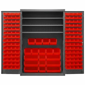 DURHAM MANUFACTURING 2502-138-3S-1795 Industrial Cabinet, 16 Gauge, 138 Bin, Height 72 Inch, Red | AH6RLX 36EZ77