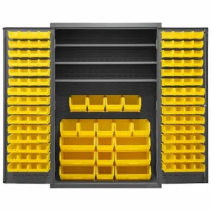 DURHAM MANUFACTURING 2502-138-3S-95 Industrial Cabinet, 16 Gauge, 138 Bin, Height 72 Inch, Yellow | AH6RLZ 36EZ79