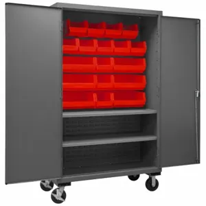 DURHAM MANUFACTURING 2502M-BLP-18-2S-1795 Mobile Cabinet, 16 Gauge, 18 Bin, Red | AH6RKE 36EZ38