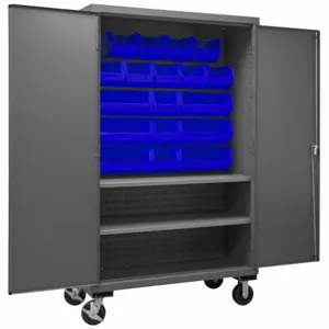 DURHAM MANUFACTURING 2502M-BLP-18-2S-5295 Mobile Cabinet, 16 Gauge, 18 Bin, Blue | AH6RKF 36EZ39