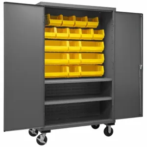 DURHAM MANUFACTURING 2502M-BLP-18-2S-95 Mobile Cabinet, 16 Gauge, 18 Bin, Yellow | AH6RKG 36EZ40