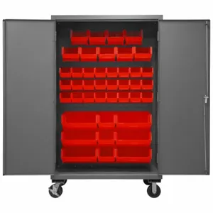 DURHAM MANUFACTURING 2502M-BLP-42-1795 Mobile Cabinet, 16 Gauge, 42 Bin, Red | AH6RKH 36EZ41