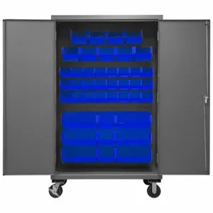 DURHAM MANUFACTURING 2502M-BLP-42-5295 Mobile Cabinet, 16 Gauge, 42 Bin, Blue | AH6RKJ 36EZ42