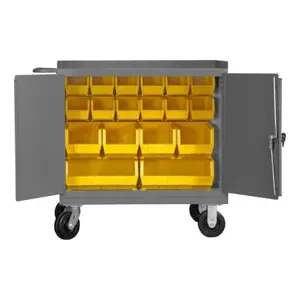 DURHAM MANUFACTURING 3100-BLP-18-95 Mobile Bench Cabinet, 18 Yellow Bin, Size 25-13/16 x 42-1/8 x 37-3/4 Inch | CF6JLN