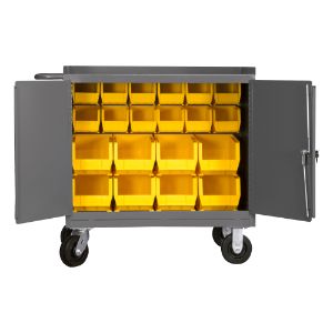 DURHAM MANUFACTURING 3100-BLP-20-95 Mobile Bench Cabinet, 20 Yellow Bin, Size 25-13/16 x 42-1/8 x 37-3/4 Inch | CF6JLP