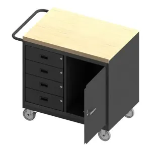 DURHAM MANUFACTURING 3121-MT-95 Mobile Bench Cabinet, Maple, 4 Drawer, Size 24-1/4 x 42-1/8 x 37-1/8 Inch | CF6JMY