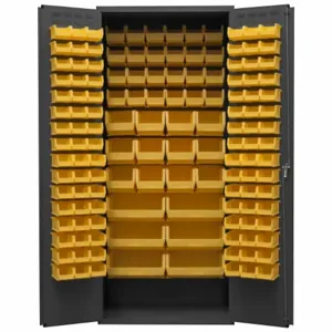 DURHAM MANUFACTURING 3500-138B-95 Industrial Cabinet, 14 Gauge, 138 Bin, Height 84 Inch, Yellow | AH6RMJ 36EZ88