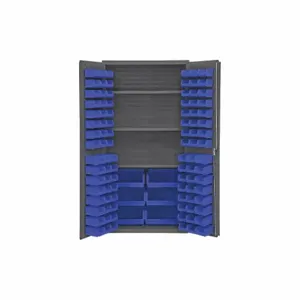 DURHAM MANUFACTURING 3501-BDLP-102-3S-5295 Industrial Cabinet, 14 Gauge, 102 Bin, Blue | AH6RTD 36FA95