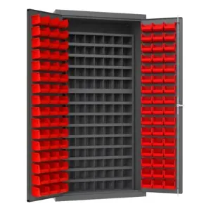 DURHAM MANUFACTURING 3501-DLP-72/40B-96-1795 Industrial Cabinet, 14 Gauge, 96 Bin, Red | AH6RTJ 36FC01