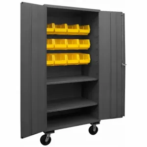 DURHAM MANUFACTURING 3501M-BLP-12-2S-95 Mobile Cabinet, 14 Gauge, 12 Bin, Yellow | AH6RKN 36EZ46