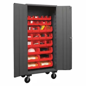 DURHAM MANUFACTURING 3501M-BLP-30-1795 Mobile Cabinet, 14 Gauge, 30 Bin, Red | AH6RKP 36EZ47