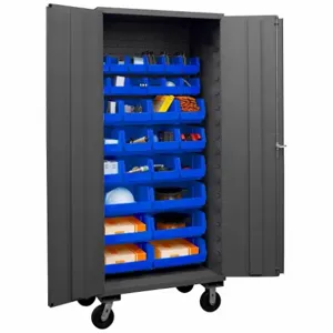 DURHAM MANUFACTURING 3501M-BLP-30-5295 Mobile Cabinet, 14 Gauge, 30 Bin, Blue | AH6RKQ 36EZ48