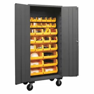 DURHAM MANUFACTURING 3501M-BLP-30-95 Mobile Cabinet, 14 Gauge, 30 Bin, Yellow | AH6RKR 36EZ49