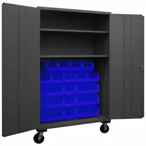 DURHAM MANUFACTURING 3502M-BLP-18-2S-5295 Mobile Cabinet, 14 Gauge, 18 Bin, Blue | AH6RKU 36EZ51