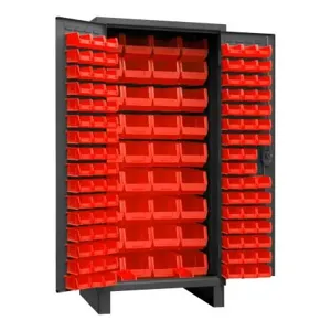 DURHAM MANUFACTURING 3702-132-1795 Cabinet, 132 Red Bin, 14 Gauge, Size 36 x 24 x 78 Inch | CF6JPQ