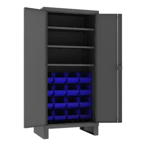 DURHAM MANUFACTURING 3702-16-3S-5295 Cabinet, 3 Shelf, 16 Blue Bin, 14 Gauge, Size 36 x 24 x 78 Inch | CF6JPU