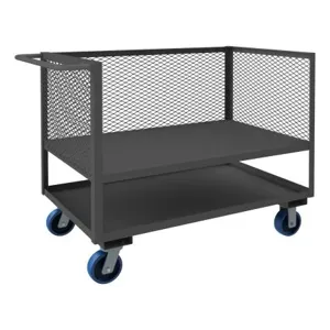 DURHAM MANUFACTURING 3SLT-EX3048-2K-6PU-95 3 Sided Low Deck Truck, Mesh, Capacity 2000 Lbs, Size 30 x 48 Inch | CF6JQN