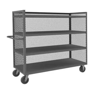 DURHAM MANUFACTURING 3ST-EX2436-4-95 Mesh Stock Truck, 3 Sided, 4 Fixed Shelf, Size 24 x 36 Inch | CF6JQT