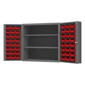 DURHAM MANUFACTURING DC-243636-48-2S-1795 Cabinet, 2 Shelf, 48 Red Bin, 14 Gauge, Size 36 x 24 x 36 Inch | CF6KDB