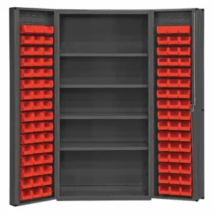 DURHAM MANUFACTURING DC-DLP-96-4S-1795 Industrial Cabinet, 14 Gauge, 4 Shelf, 96 Bin, Red | AH6RUQ 36FC30