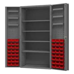 DURHAM MANUFACTURING DC36-48-4S6DS-1795 Cabinet, 4 Shelf, 6 Door Tray, 48 Red Bin, 14 Gauge, Size 36 x 24 x 72 Inch | CF6KDE