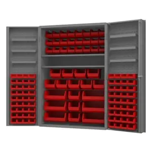 DURHAM MANUFACTURING DC48-114-6DS-1795 Cabinet, 6 Door Tray, 114 Red Bin, 14 Gauge, Size 48 x 24 x 72 Inch | CF6KDH