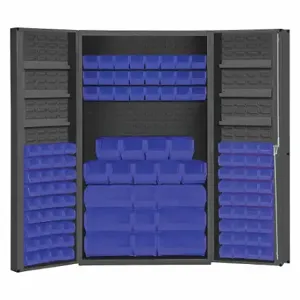 DURHAM MANUFACTURING DC48-114-6DS-5295 Cabinet, 6 Door Tray, 114 Blue Bin, 14 Gauge, Size 48 x 24 x 72 Inch | CF6KDJ