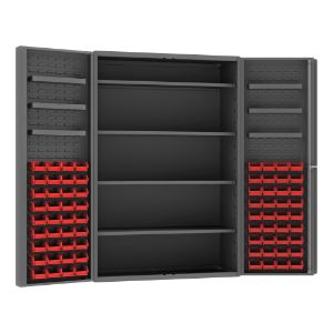 DURHAM MANUFACTURING DC48-724S6DS-1795 Cabinet, 6 Door Tray, 4 Shelf, 72 Red Bin, 14 Gauge, Size 48 x 24 x 72 Inch | CF6KDK