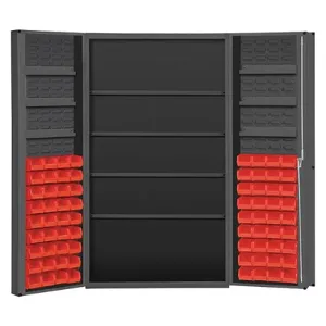 DURHAM MANUFACTURING DC48-724S6DS-1795 Cabinet, 6 Door Tray, 4 Shelf, 72 Red Bin, 14 Gauge, Size 48 x 24 x 72 Inch | CF6KDK