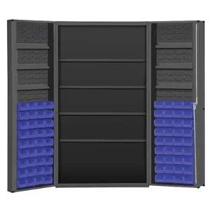 DURHAM MANUFACTURING DC48-724S6DS-5295 Cabinet, 6 Door Tray, 4 Shelf, 72 Blue Bin, 14 Gauge, Size 48 x 24 x 72 Inch | CF6KDL