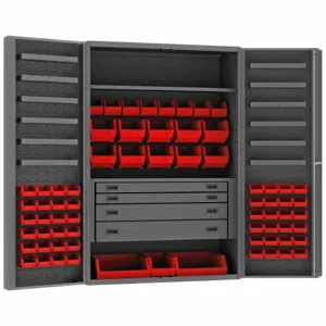 DURHAM MANUFACTURING DCBDLP694RDR-1795 Industrial Cabinet, 14 Gauge, 69 Bin, Height 72 Inch, Red | AH6RUK 36FC25