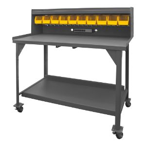 DURHAM MANUFACTURING DWBM-3060-BE-RSR-95 Mobile Workbench, Louvered Panel, 10 Bin, Size 60 x 30 x 54-5/16 Inch | CF6KEE
