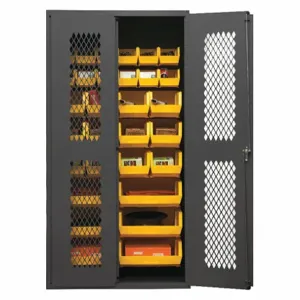 DURHAM MANUFACTURING EMDC-362472-30B-95 Ventilated Cabinet, 14 Gauge, 30 Bin, Depth 24 Inch, Yellow | AH6RNL 36FA10