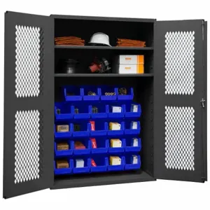 DURHAM MANUFACTURING EMDC-481872-24B-2S-5295 Ventilated Cabinet, 14 Gauge, 24 Bin, Blue, Depth 18 Inch | AH6RNN 36FA12