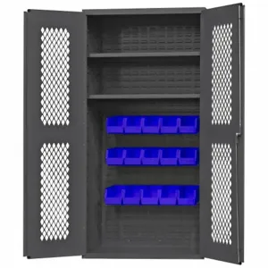 DURHAM MANUFACTURING EMDC36182S15B5295 Ventilated Cabinet, 14 Gauge, 15 Bin, Size 36 x 18 x 72 Inch, Blue | AH6RUU 36FC33