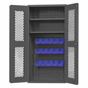 DURHAM MANUFACTURING EMDC36242S15B5295 Ventilated Cabinet, 14 Gauge, 15 Bin, Size 36 x 24 x 72 Inch, Blue | AH6RUZ 36FC39