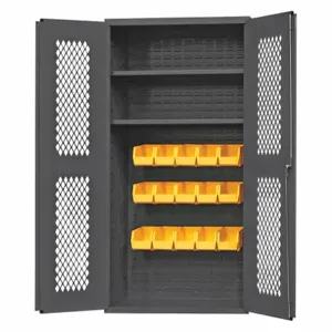 DURHAM MANUFACTURING EMDC36242S15B95 Ventilated Cabinet, 14 Gauge, 15 Bin, Yellow | AH6RVA 36FC40