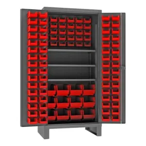 DURHAM MANUFACTURING HDC36-108-3S1795 Cabinet, 3 Shelf, 108 Red Bin, 12 Gauge, Size 36 x 24 x 78 Inch | CF6KPU