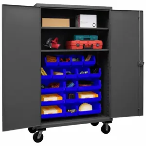 DURHAM MANUFACTURING HDCM48-18-2S5295 Mobile Cabinet, 12 Gauge, 18 Bin, Blue | AH6RLG 36EZ63