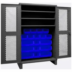 DURHAM MANUFACTURING HDCV48-18B-3S5295 Ventilated Cabinet, 12 Gauge, 18 Bin, Blue | AH6RPT 36FA39