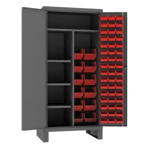 DURHAM MANUFACTURING HDJC243678-60-4S1795 Maintenance Cabinet, 3 Shelf, 60 Red Bin, 12 Gauge, Size 36 x 24 x 78 Inch | CF6KQE