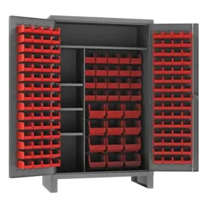 DURHAM MANUFACTURING HDJC244878-156-4S1795 Maintenance Cabinet, 4 Shelf, 156 Red Bin, 12 Gauge, Size 36 x 24 x 78 Inch | CF6KQG