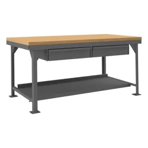 DURHAM MANUFACTURING HDWBMT36722DR95 Workbench With Maple Top, 2 Drawer, Size 72 x 36 Inch | CF6KRR