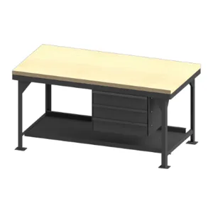 DURHAM MANUFACTURING HDWBMT36723DR95 Workbench With Maple Top, 3 Drawer, Size 72 x 36 Inch | CF6KRT