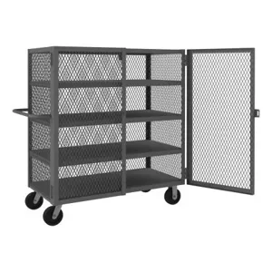 DURHAM MANUFACTURING HTL-2448-DD-4-95 Mesh Truck, 3 Fixed Shelf, 1 Base Shelf, Size 24 x 48 Inch, 2000 lbs. capacity | CF6KVE