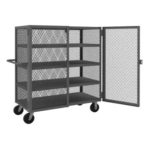 DURHAM MANUFACTURING HTL-2460-DD-4-95 Mesh Truck, 3 Fixed Shelf, 1 Base Shelf, Size 24 x 60 Inch, 2000 lbs. capacity | CF6KVK