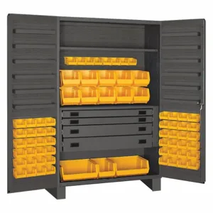 DURHAM MANUFACTURING JCBDLP694RDR-95 Industrial Cabinet, 14 Gauge, 69 Bin, Height 78 Inch, Yellow | AH6RWU 36FC81