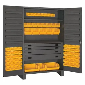 DURHAM MANUFACTURING JCBDLP724RDR-95 Industrial Cabinet, 14 Gauge, 72 Bin, Height 78 Inch, Yellow | AH6RWX 36FC84