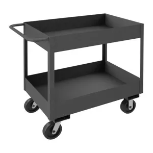 DURHAM MANUFACTURING RSC6-2448-2-3.6K-95 Stock Cart With High Lip, 2 Shelf, Size 24-1/4 x 54-1/4 x 39 Inch, Gray | CF6LQJ